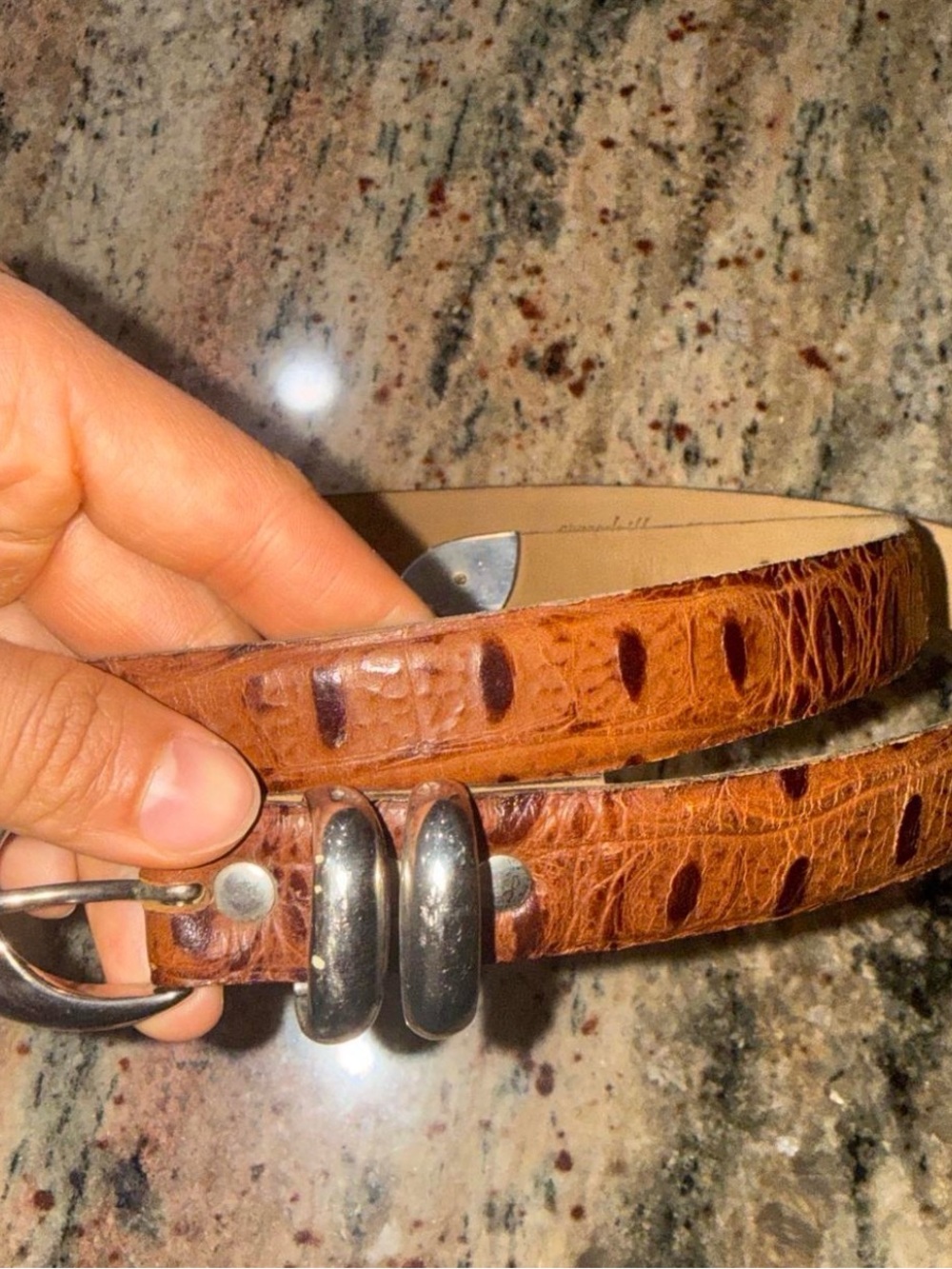 Unisex Croc Leather Belt with Silver Buckle